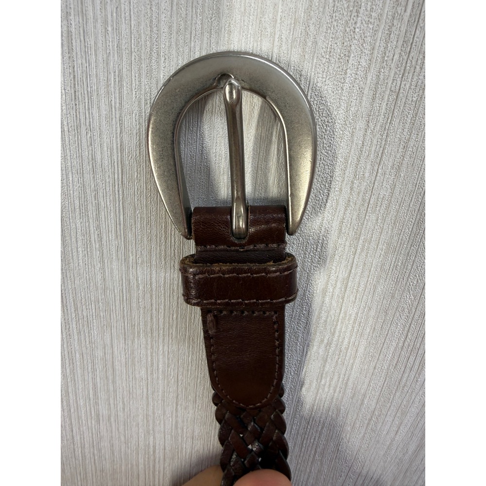 Coach 8518 Womens Braided Leather Belt Dark Brown Silver Buckle Medium Turkey